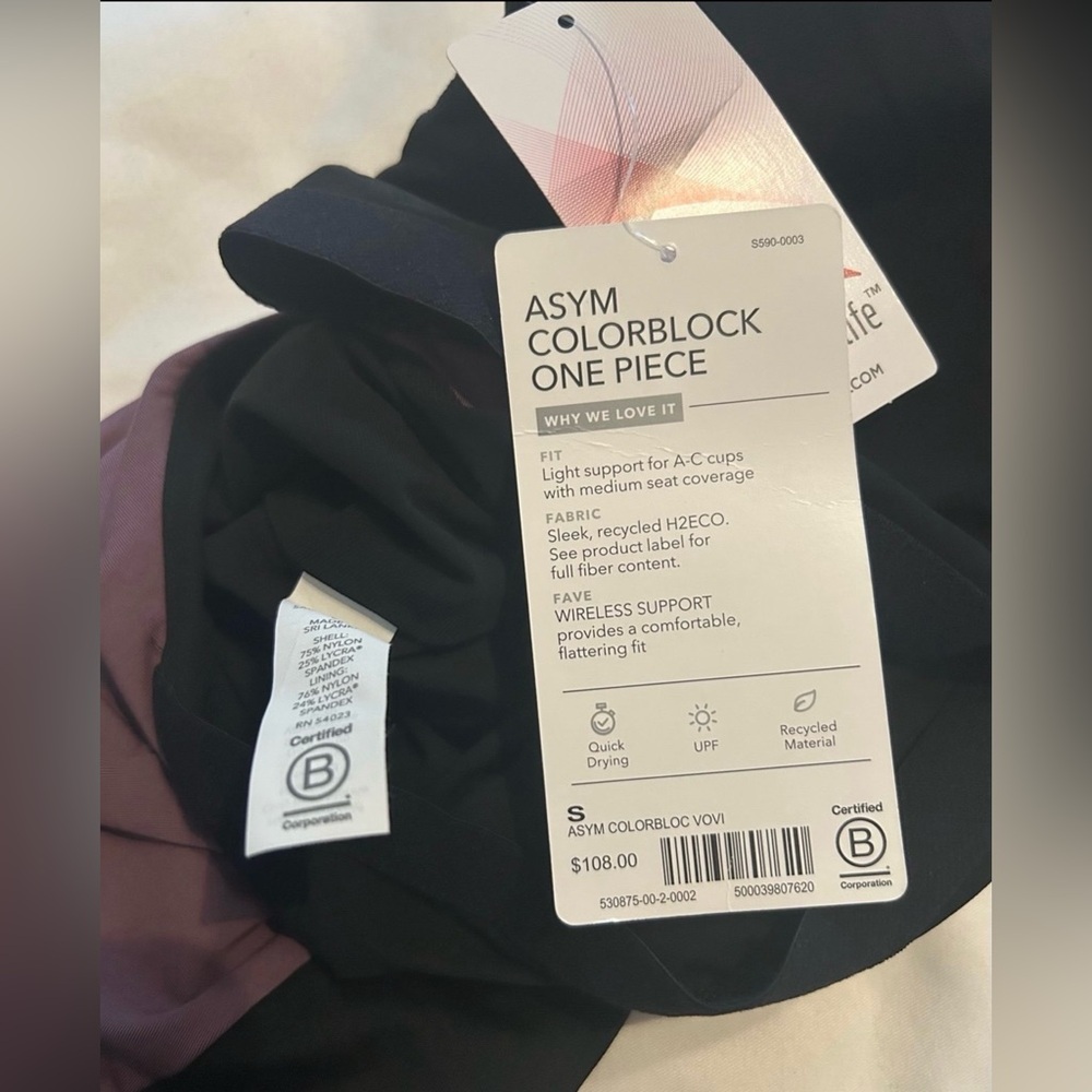 Athleta High-Neck Colorblock One-Piece Swimsuit Size Small Black/ Violet NWT - Picture 8 of 8